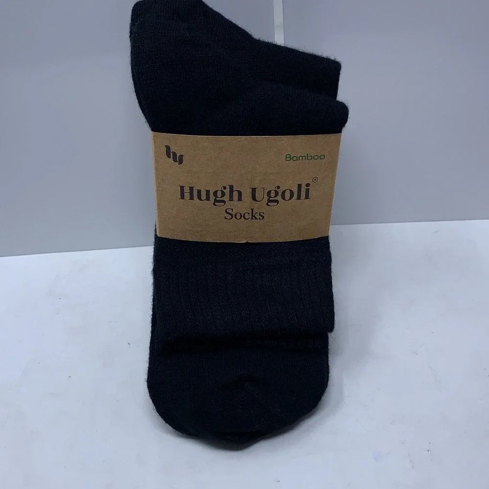 Hugh Ugoli Womens One Size Black Bamboo Blend Crew Socks 2 Pairs NWT